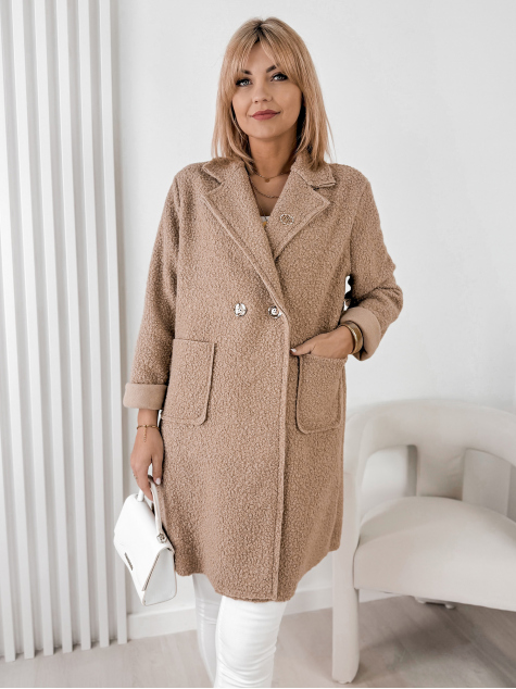 MANTEAU BOUCLE MELINDA BEIGE FONCÉ