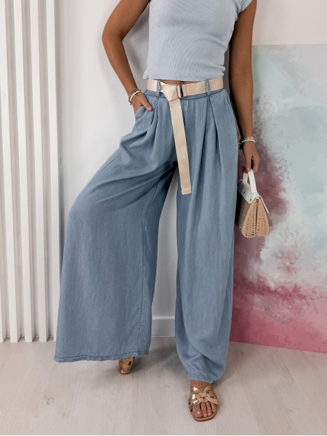 PANTALON VIREL EN JEANS CLAIR