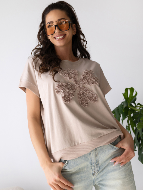 BLUSE FLEURS BEIGE
