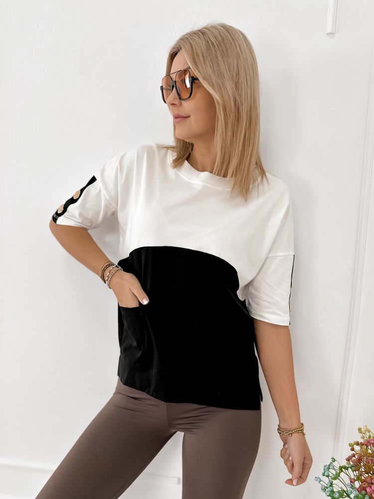 BLUZA ROSALINDE ECRU-NEAGRA