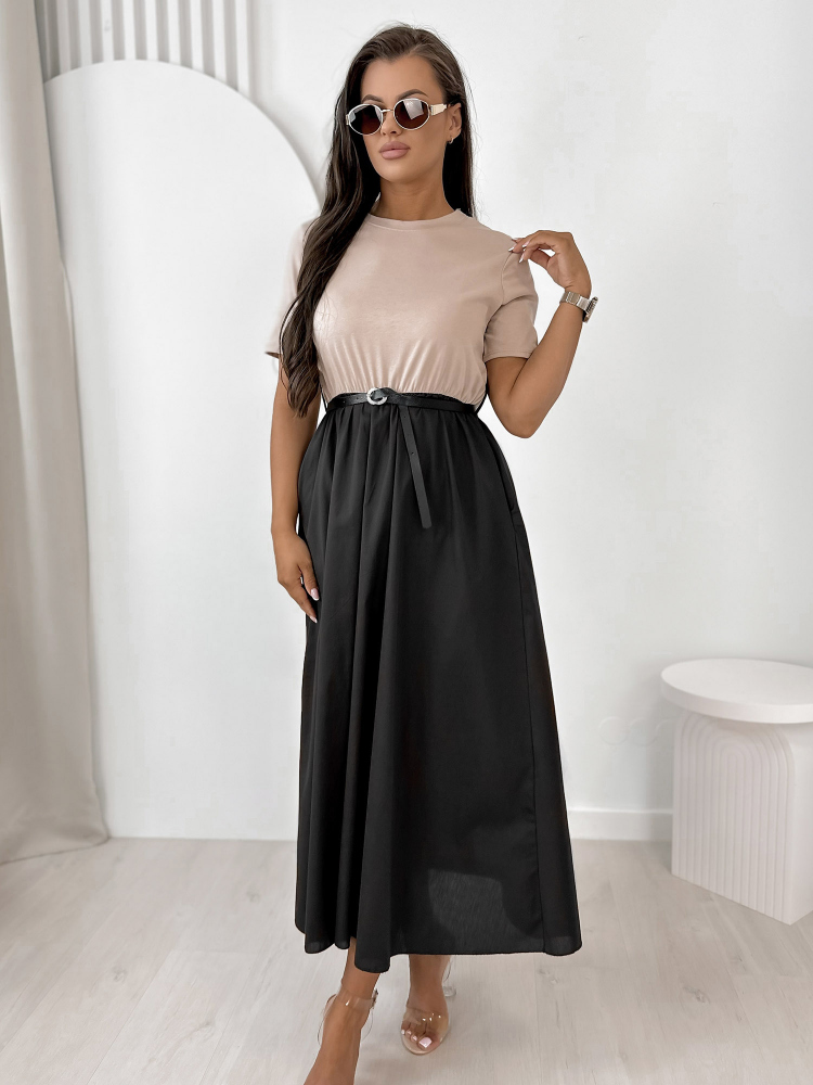 KLEID ANESSE BEIGE-SCHWARZ
