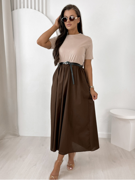 DRESS ANESSE BEIGE-BROWN