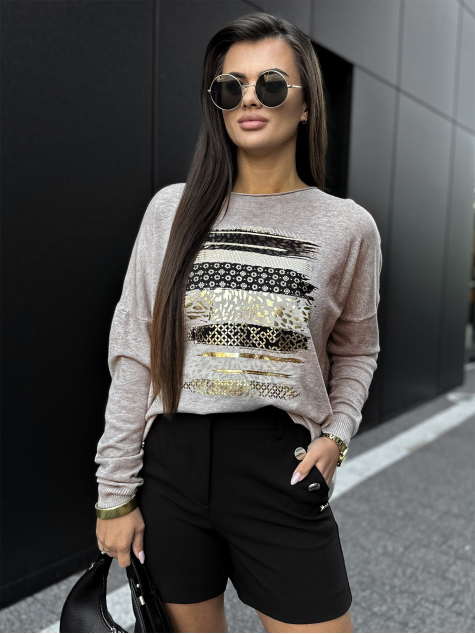 BLUSE SIDES DUNKELBEIGE