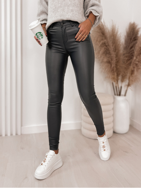 PANTALONI PIELE NETEDA CU TALIE INALTA GRAFIT