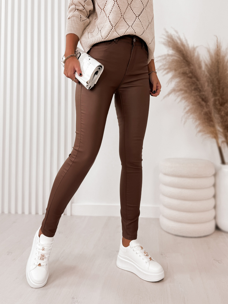 PANTALONI PIELE NETEDA CU TALIE INALTA CARAMEL INCHIS