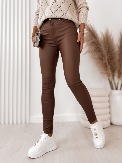 PANTALONI PIELE NETEDA CU TALIE INALTA CARAMEL INCHIS